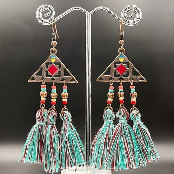 Tassel Bohemian Statement Earrings - Picture 5 of 5